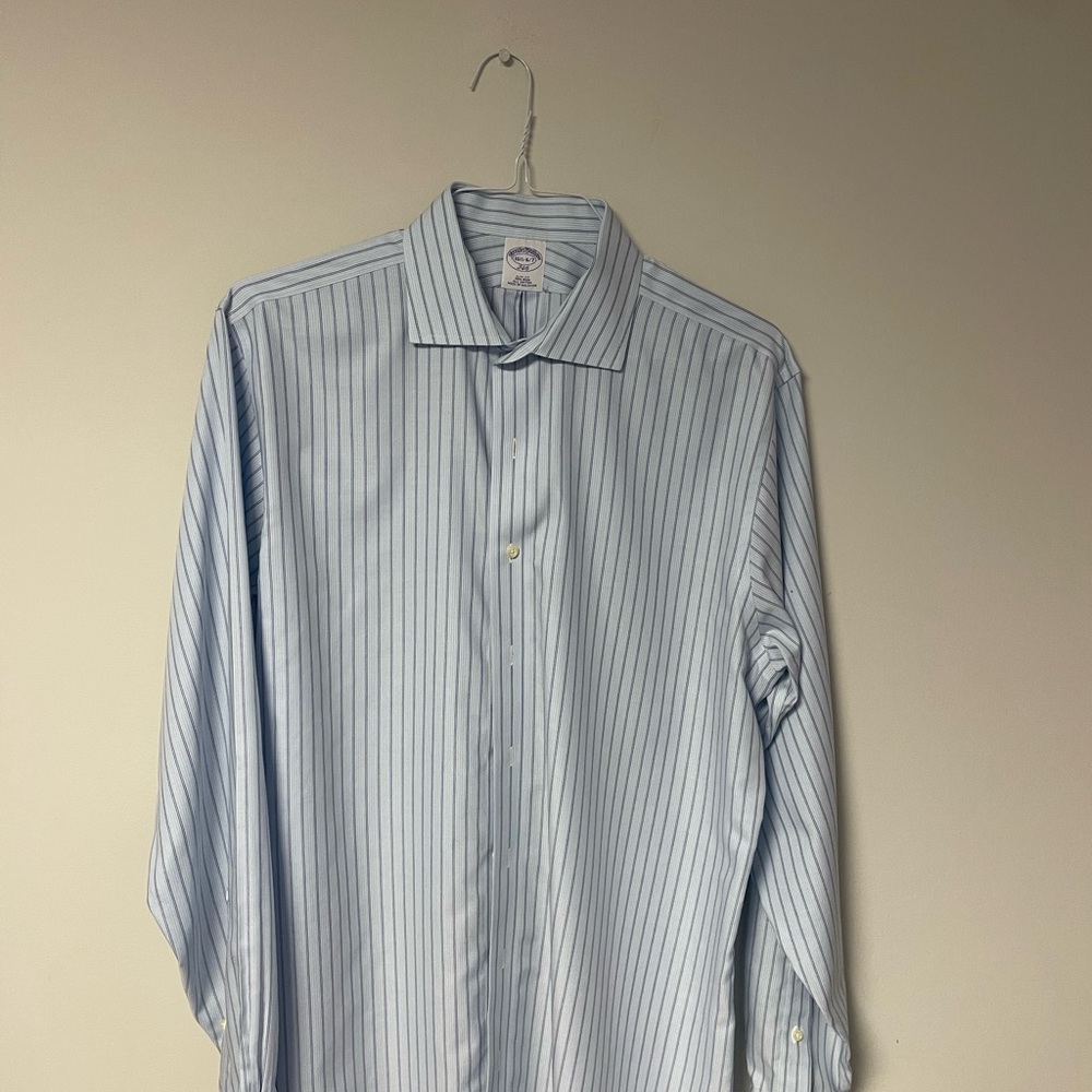 Brooks Brothers Light Blue Dress Shirt with Navy Stripes